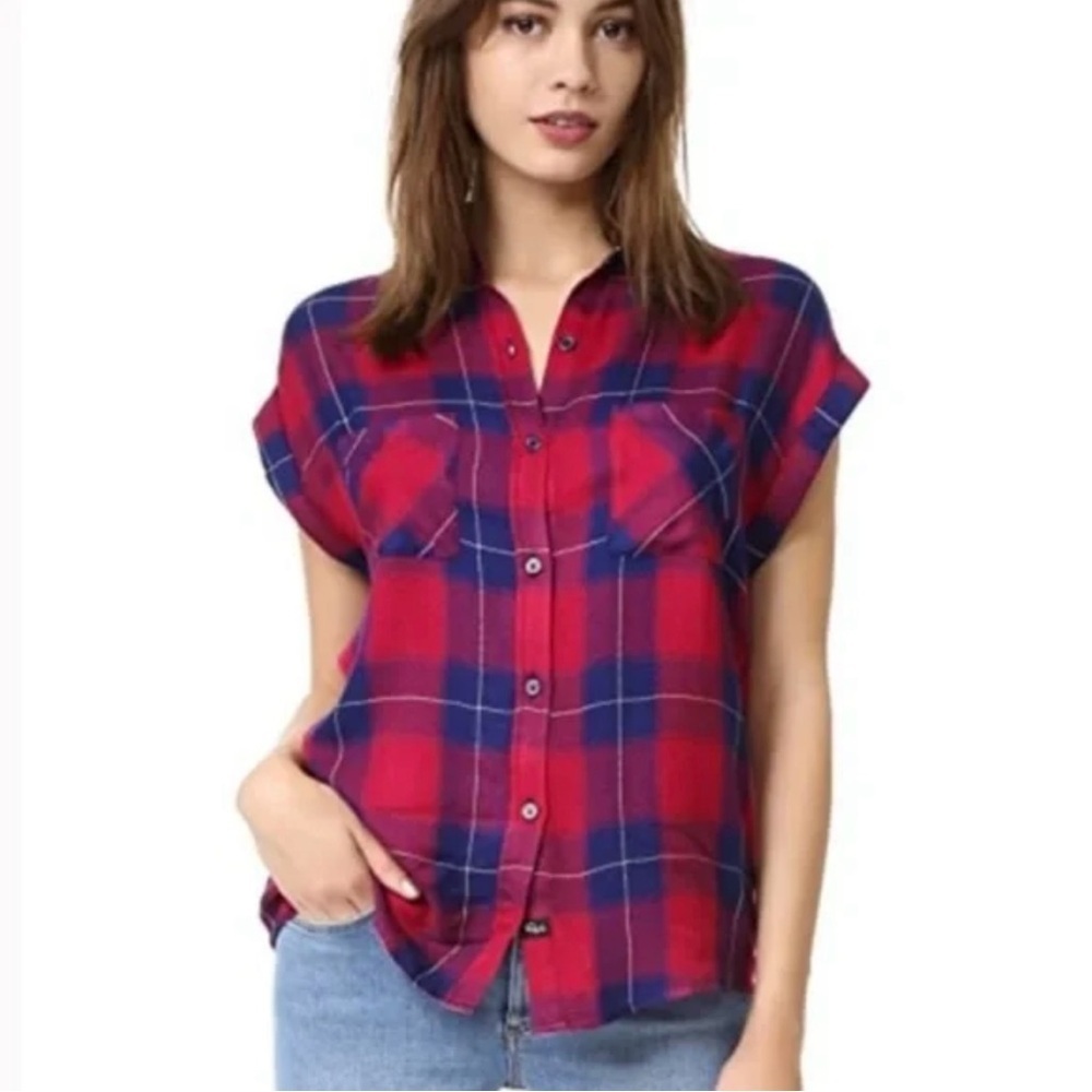 ✨ Rails Britt Sleeveless Plaid Button-Down Top – Ruby Navy Size XS